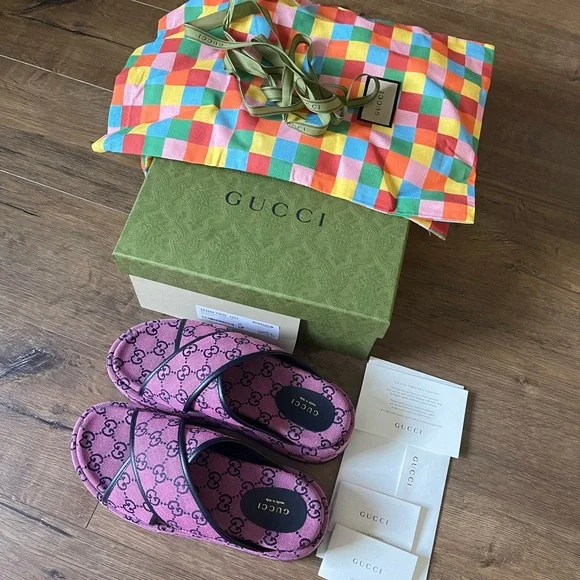 Gucci | Shoes | Gucciauthentic Nwtboxpurple Logo Sandals